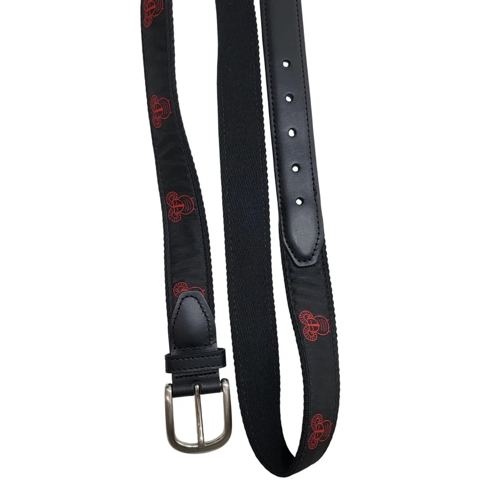 YRI Mens Belt Black Canvas Red Ram Design Solid Brass Buckle Made in USA‎ 38/95